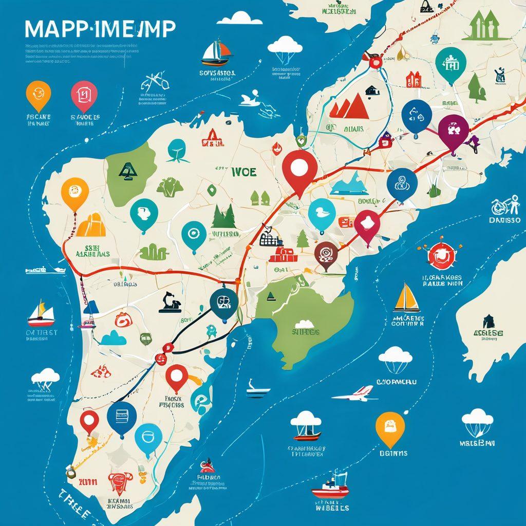 A visually striking navigation map featuring whimsical icons representing different adult content categories, such as free porn tubes, full-length sex films, and more. The map should have an engaging, adventurous feel with suggestive yet tasteful illustrations and playful colors. Include elements like a compass and routes marked with footprints leading to different types of content. The background should have a modern, minimalistic design to maintain focus on the map and icons. vibrant colors. vector art.